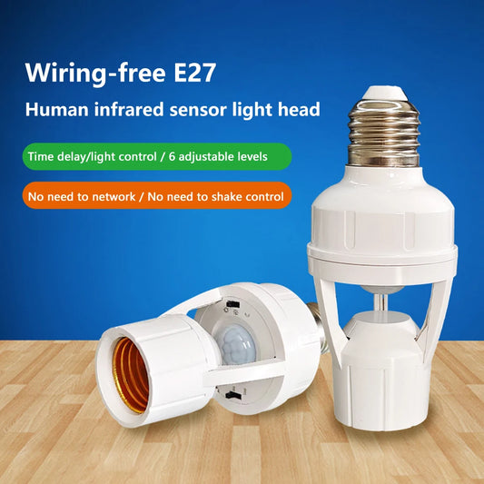 E27 PIR Smart Motion Sensor Light Bulb Holder Induction Sensor Adapter Lamp Base Converter Automatic LED Switch AC 110V 220V
