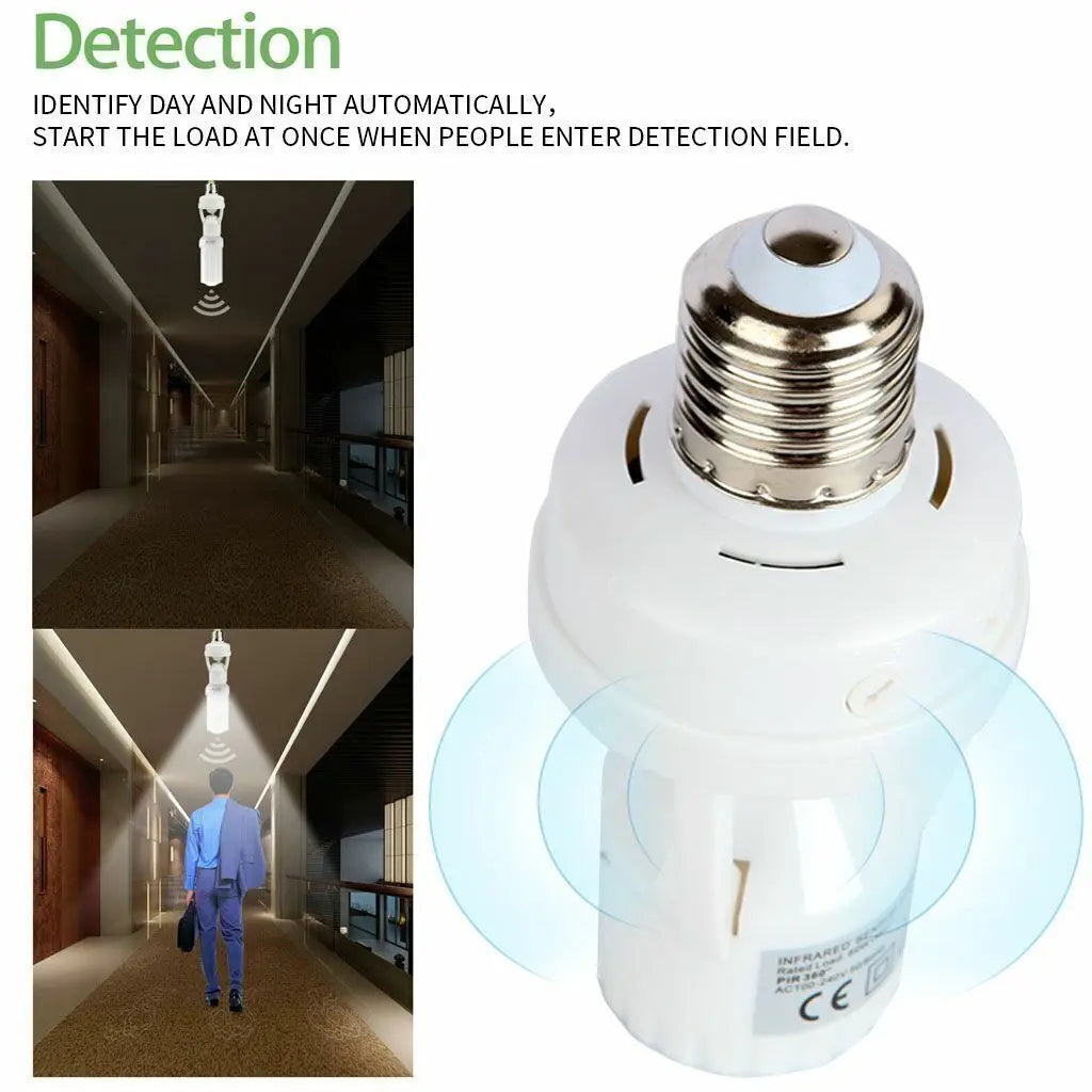 E27 PIR Smart Motion Sensor Light Bulb Holder Induction Sensor Adapter Lamp Base Converter Automatic LED Switch AC 110V 220V