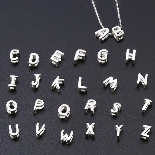 1PCS 925 Sterling Silver Letter Beads Silver Charms A-Z DIY Loose Initial Alphabe Letter Beads Fit Women Bracelet Making